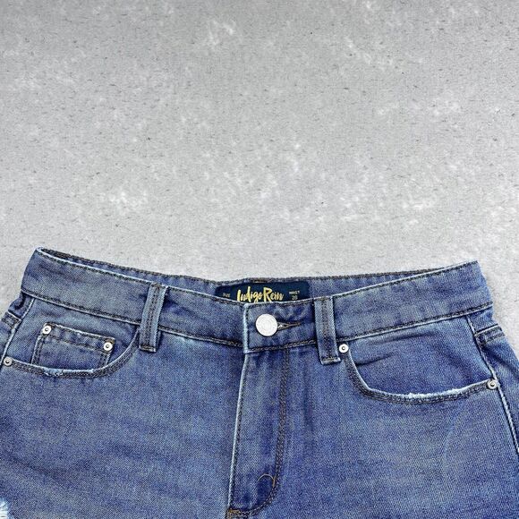Indigo Rein Shorts Womens Size 9 Waist 28 Stretch Distressed Raw Hem Jean Shorts - Picture 2 of 12